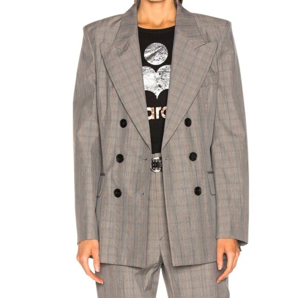 Isabel Marant Etoile Iliane Double Breasted Grey Check Classic BlazerJacket 4 - Picture 1 of 15